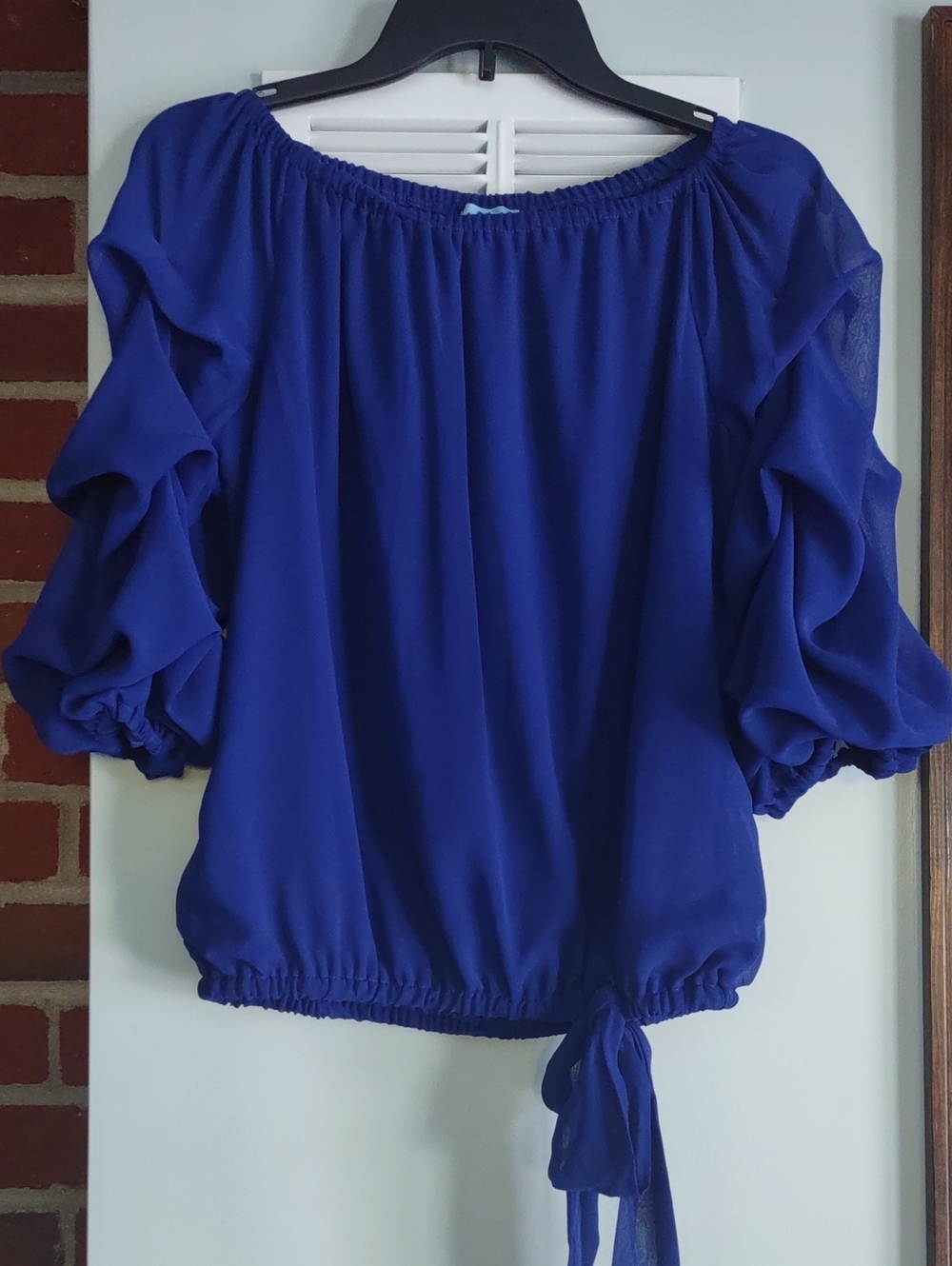 CeCe Royal Blue On/ Off-Shoulder Ruffle Sleeve Blouse